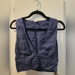 Aerie Blue Sleeveless Button-Down Top